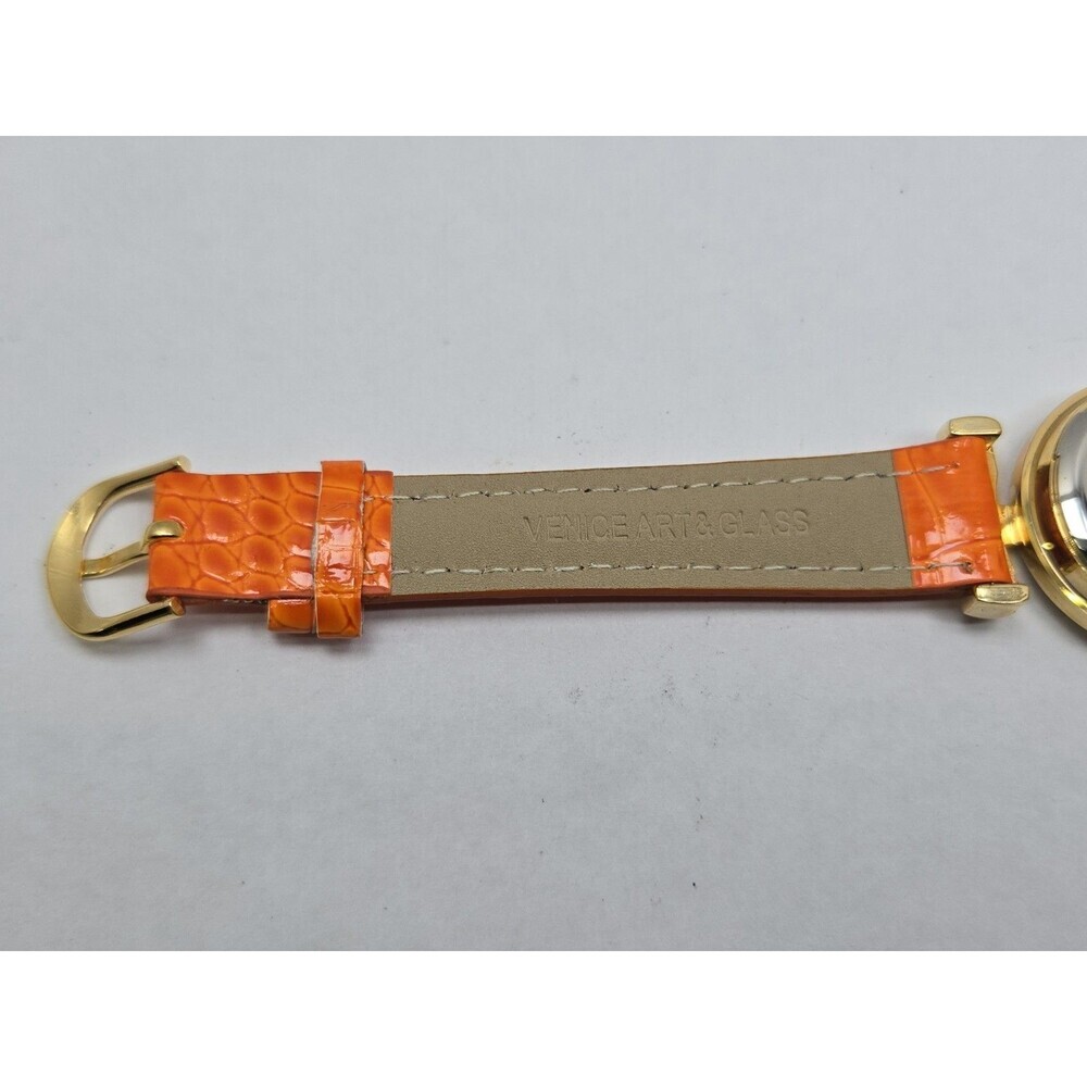 Venice Art Glass Murano Millefiori Gold Tone Orange Round Wristwatch New Battery - Picture 10 of 12